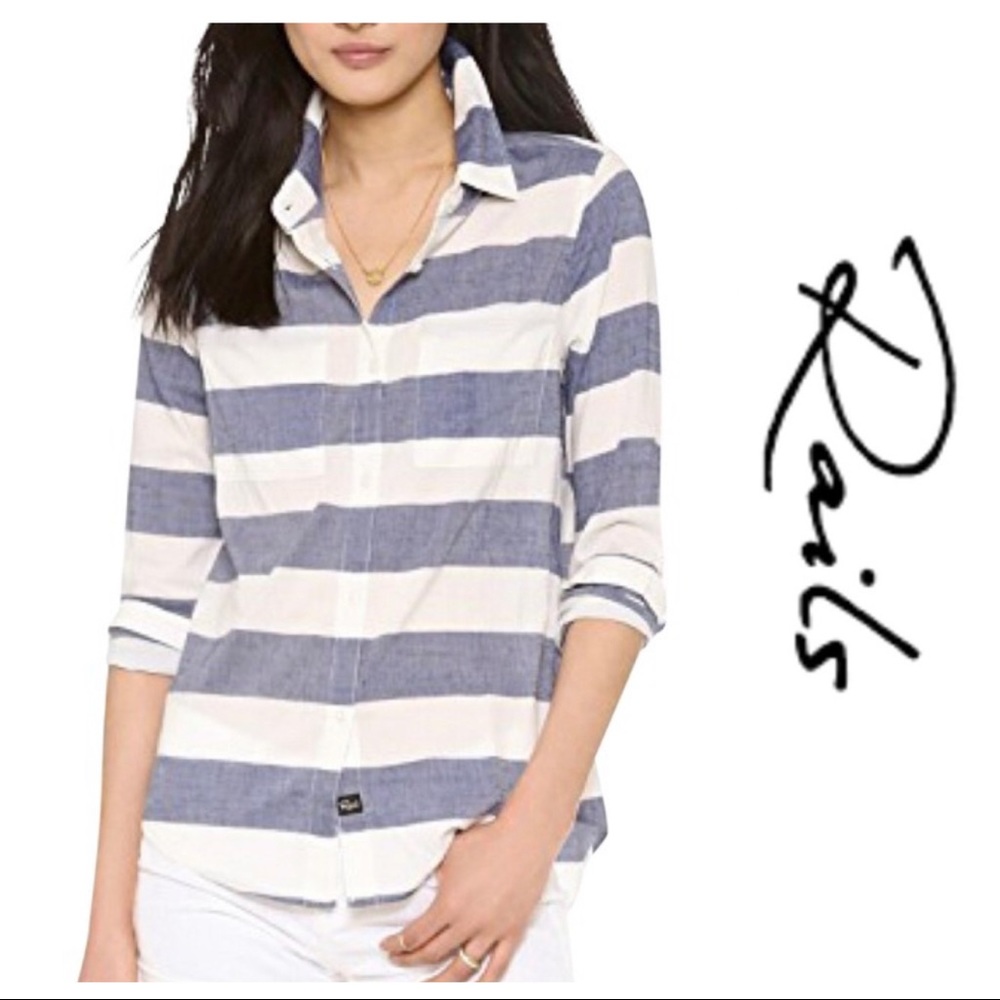 RAILS* Bold Striped Button Down shirt white and blue super fresh cotton summer